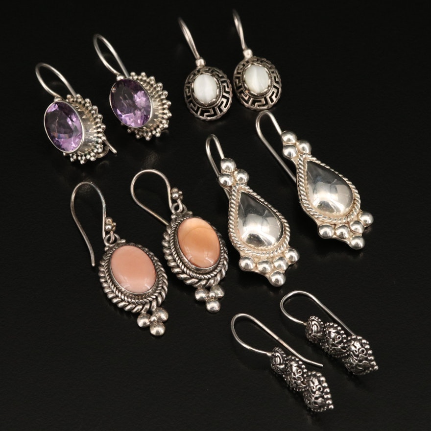 Sterling Earrings Including Amethyst and Gemstones