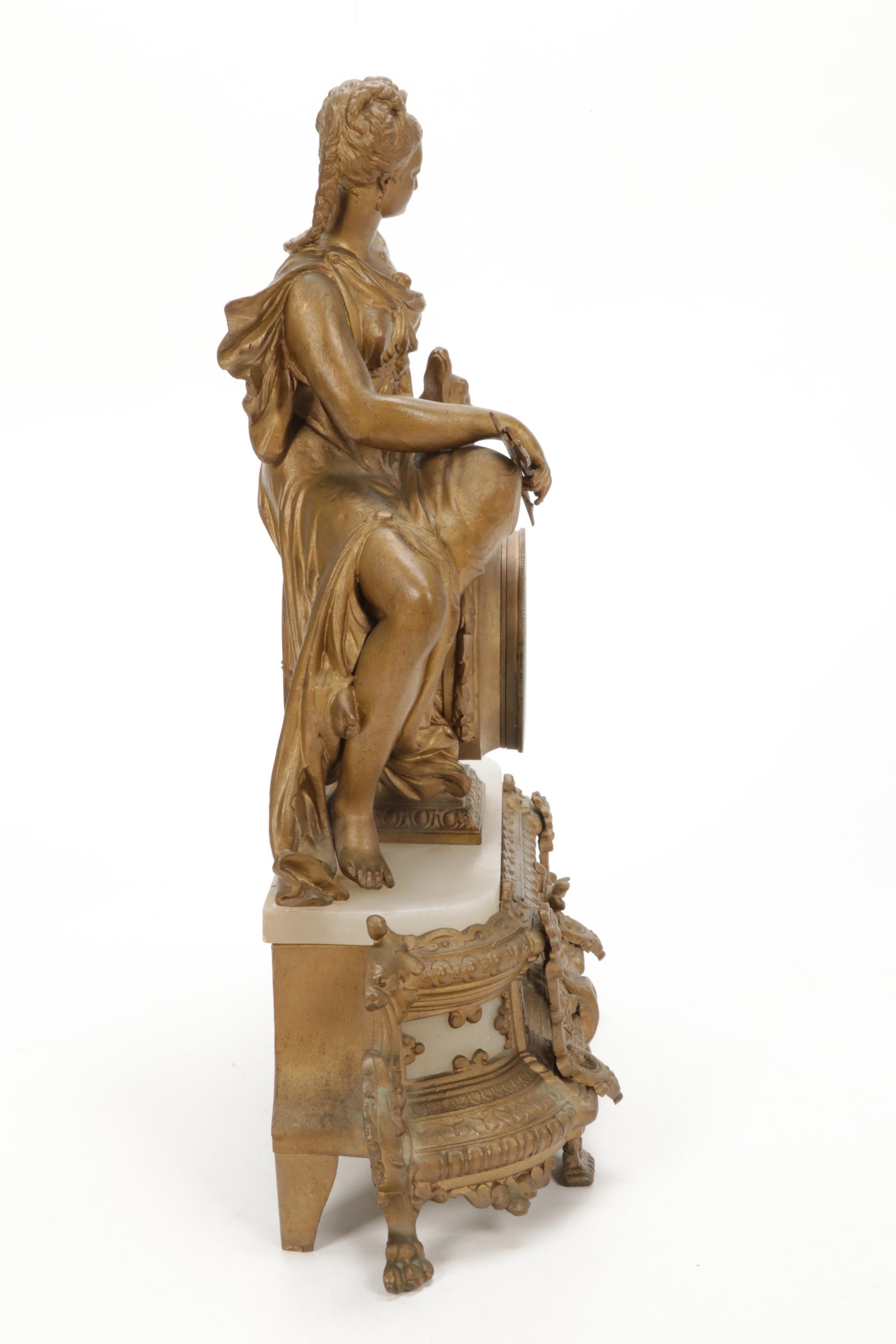 French Vincenti & Cie Gilt Bronze Goddess Diana Mantel Clock, Mid-Late 19th C.