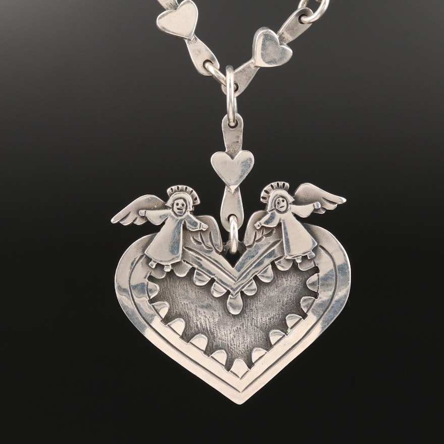 Jeep Collins Sterling Heart and Angel Necklace