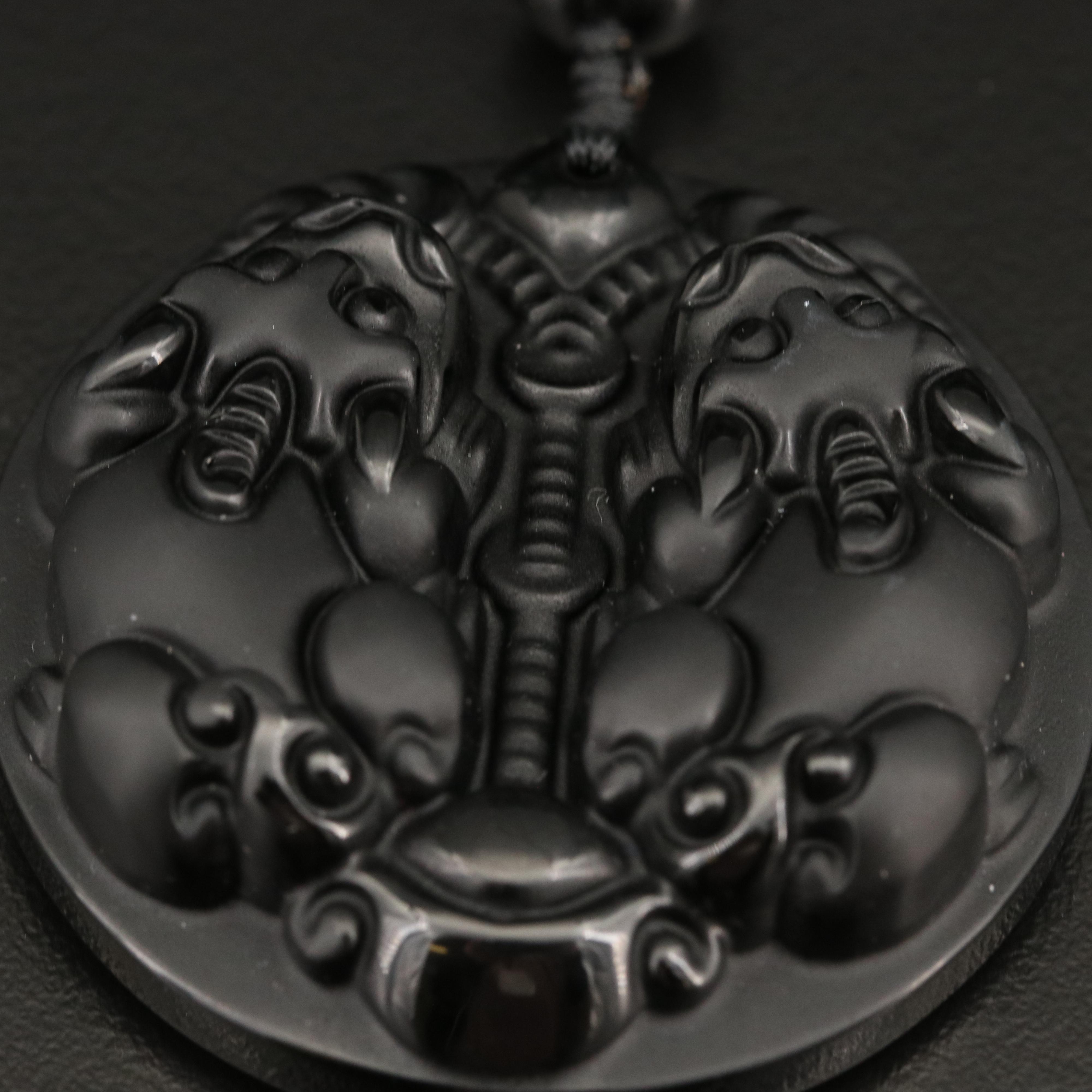 Chinese "Pi Xiu" Good Fortune and Wealth Obsidian Necklace