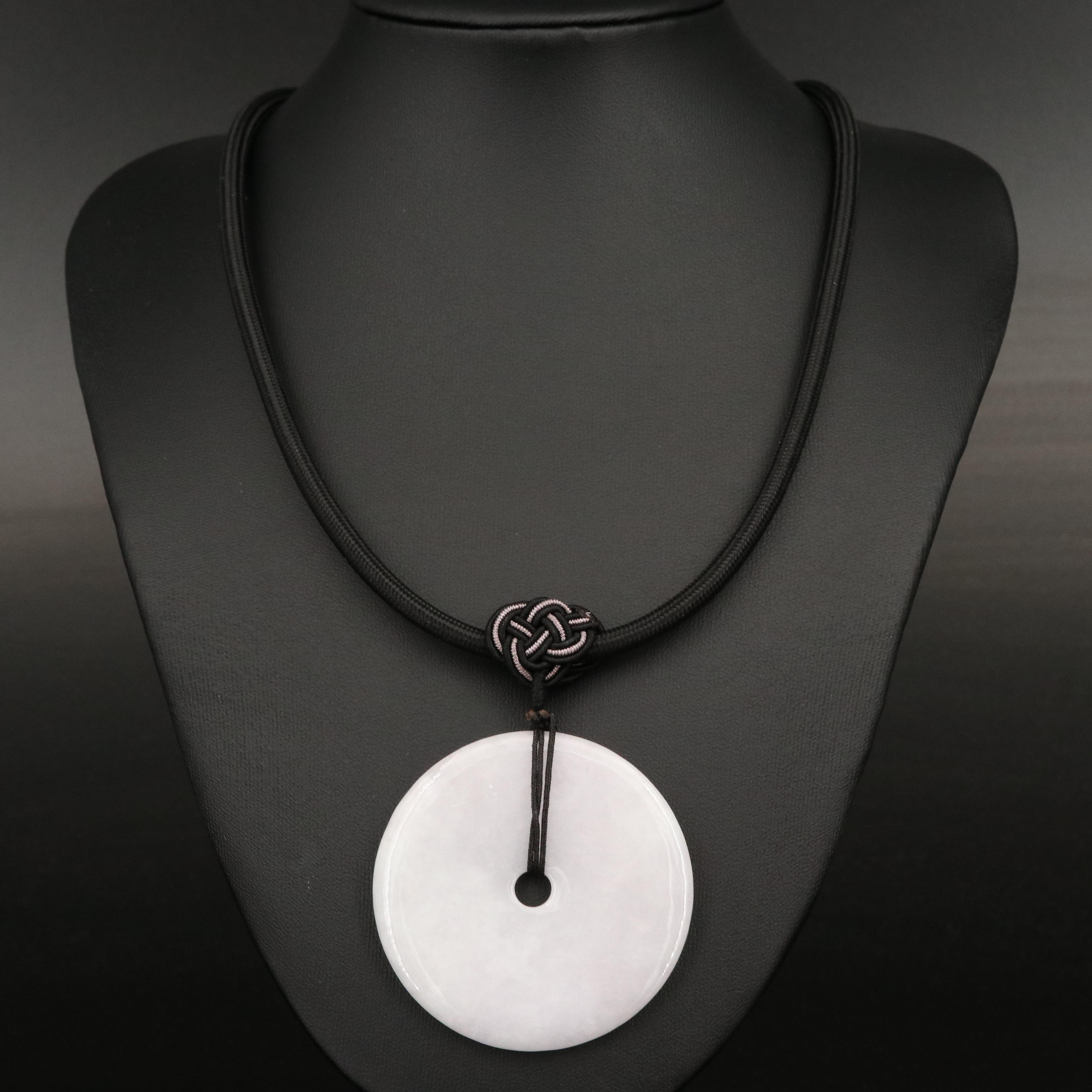 Jadeite and Glass Bi Disk Pendant Necklace