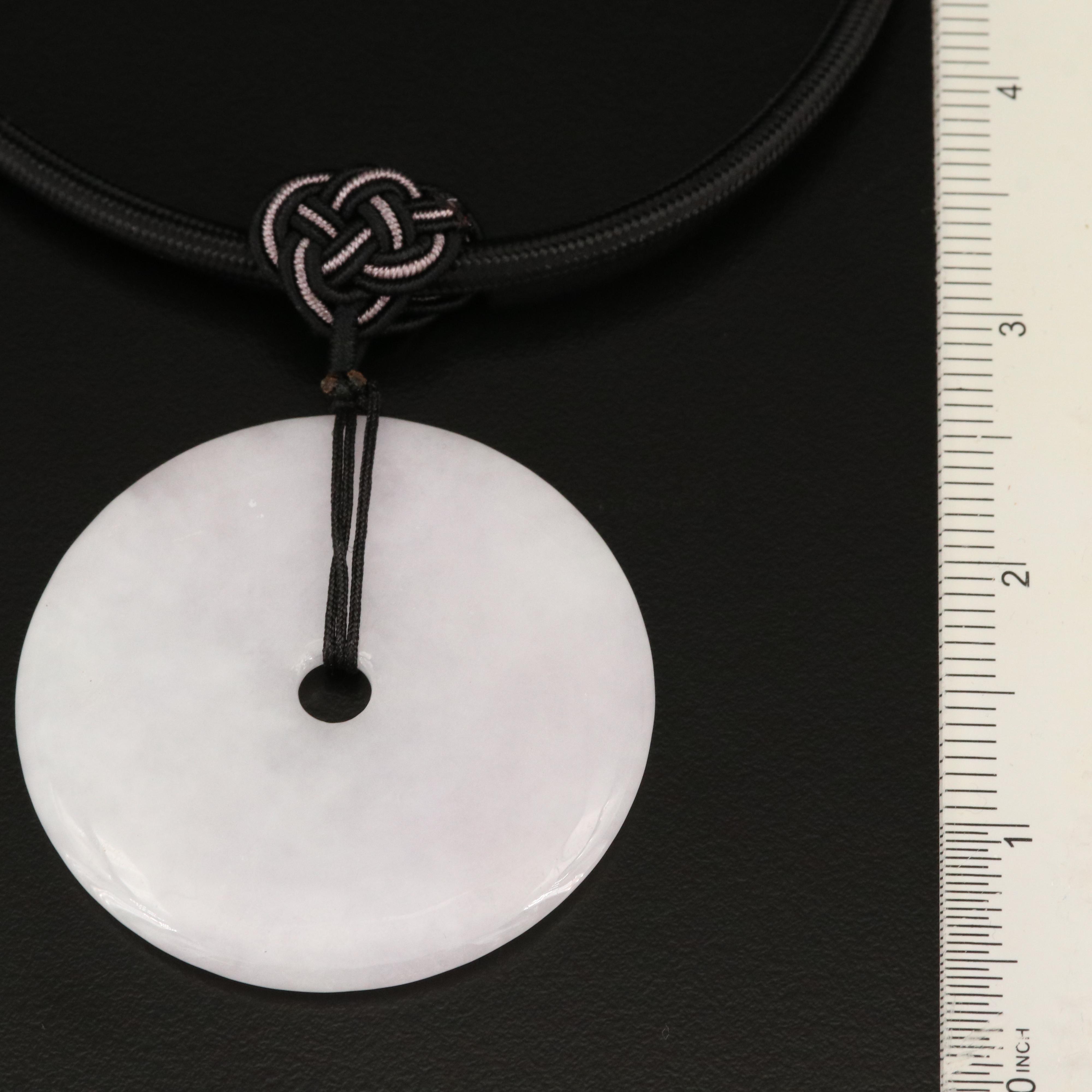 Jadeite and Glass Bi Disk Pendant Necklace