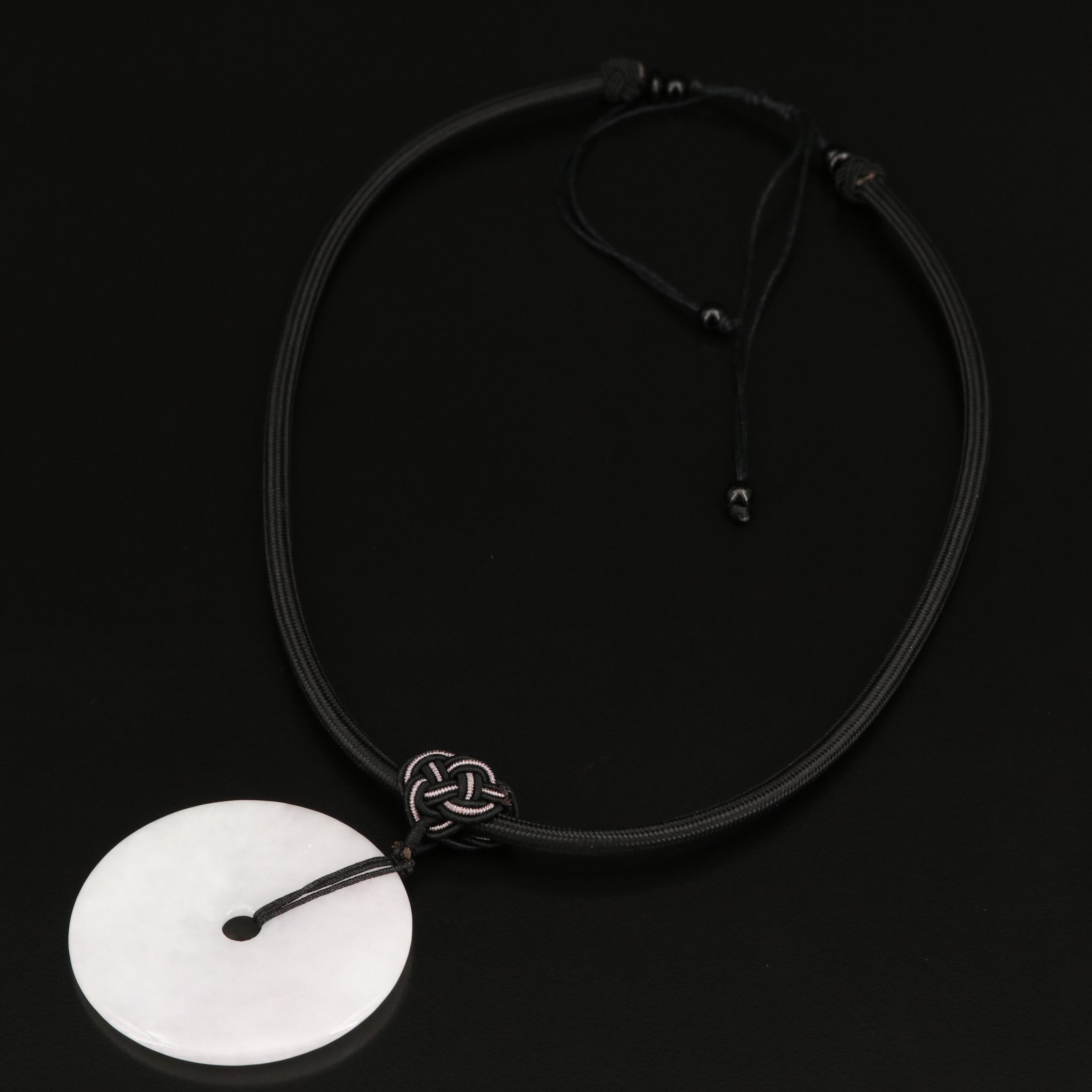 Jadeite and Glass Bi Disk Pendant Necklace