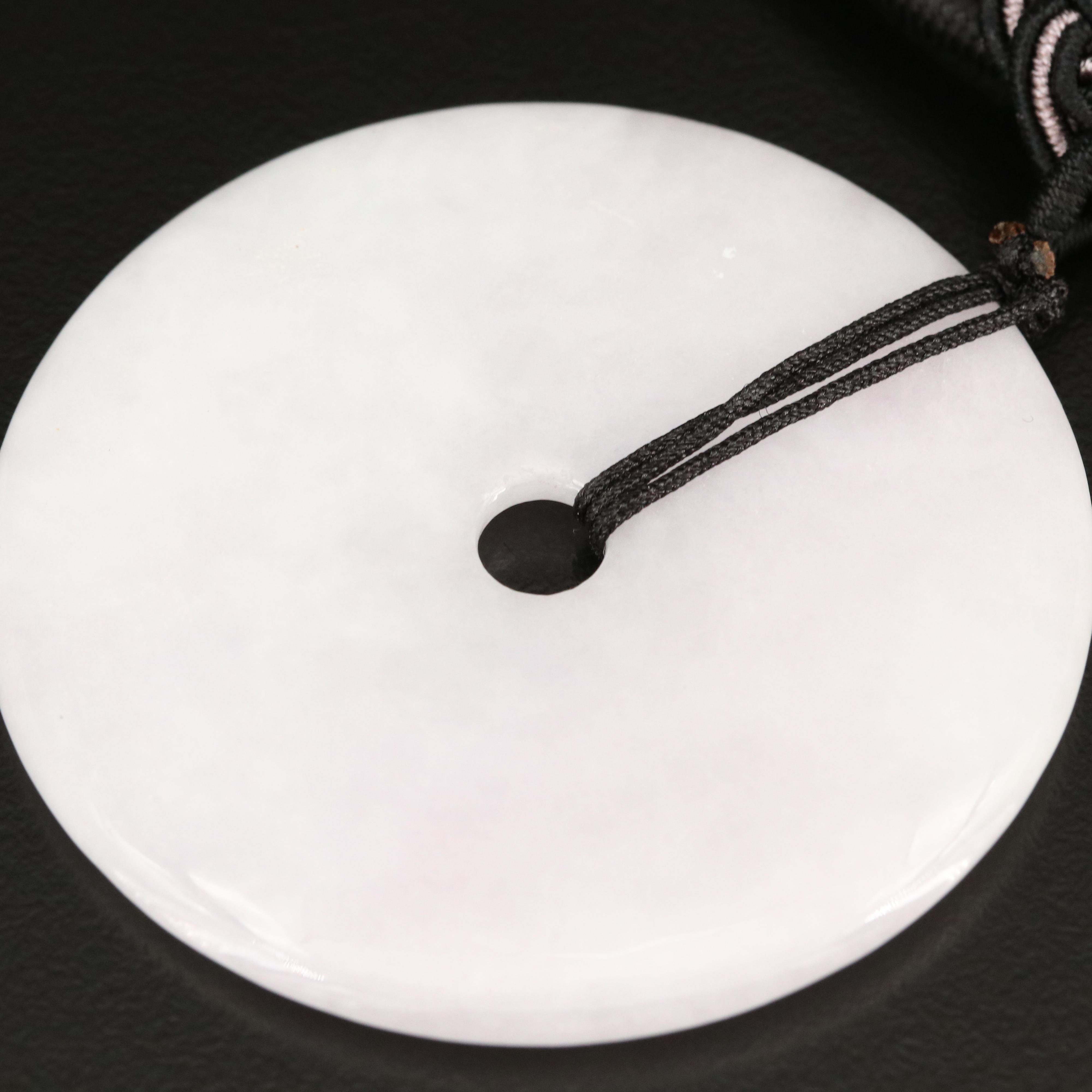 Jadeite and Glass Bi Disk Pendant Necklace