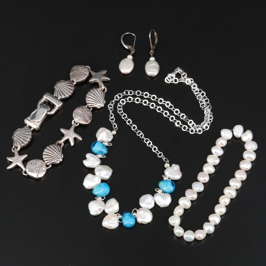 Sterling Jewelry Including Italian Pearl and Glass Necklace