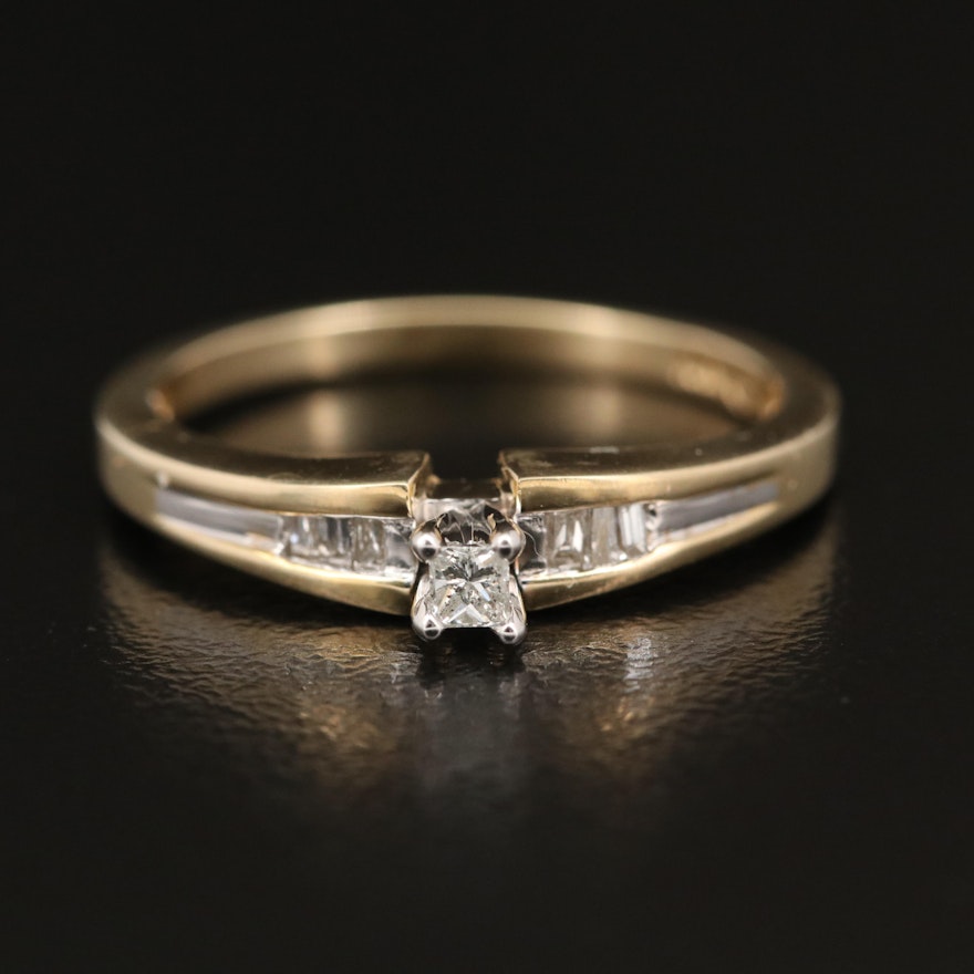 10K Diamond Cathedral Ring with Channel Shoulders