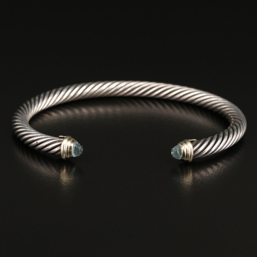 David Yurman Sterling Cuff with Topaz and 14K Accents