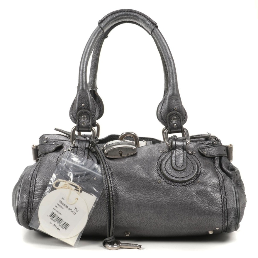 Chloé Paddington Medium Satchel Bag in Anthracite Grained Leather