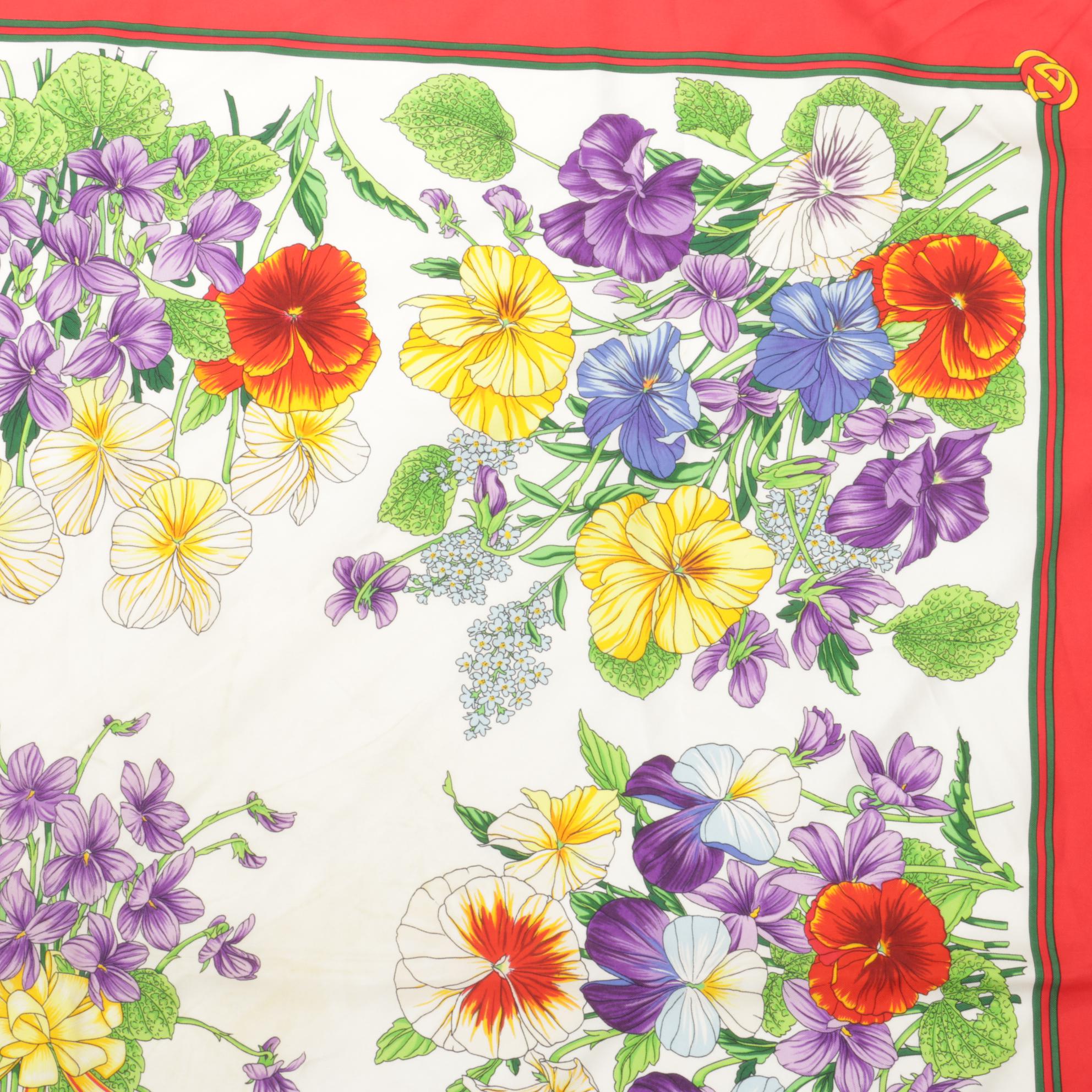 Gucci "Viole" Floral Print Silk Twill Scarf