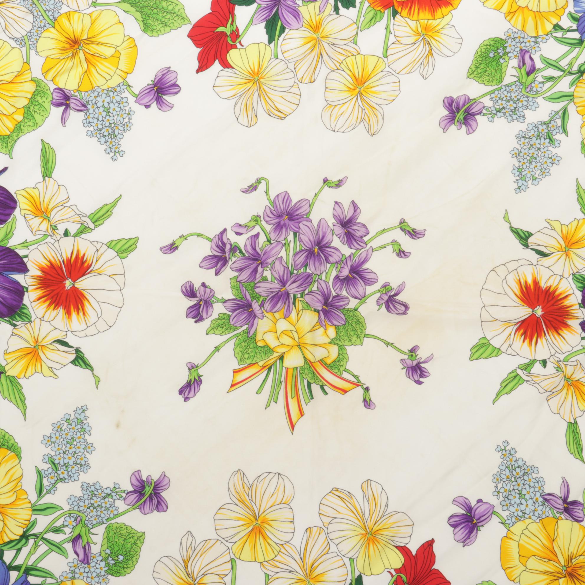 Gucci "Viole" Floral Print Silk Twill Scarf