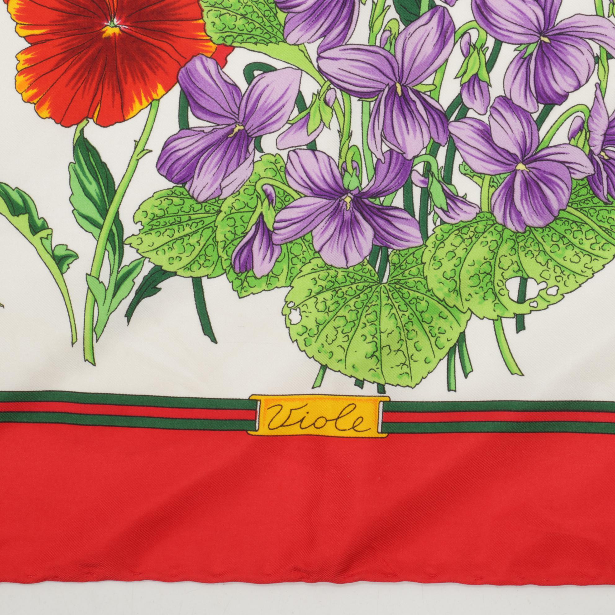 Gucci "Viole" Floral Print Silk Twill Scarf