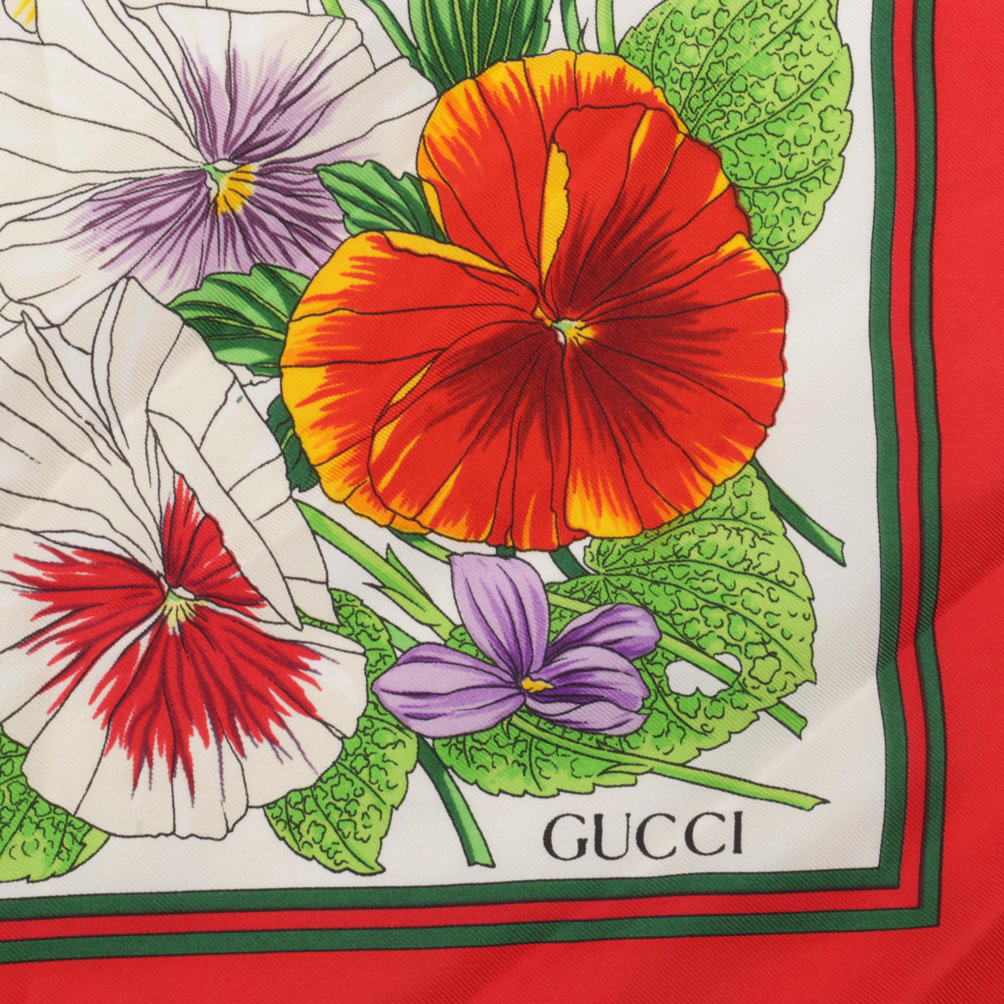 Gucci "Viole" Floral Print Silk Twill Scarf