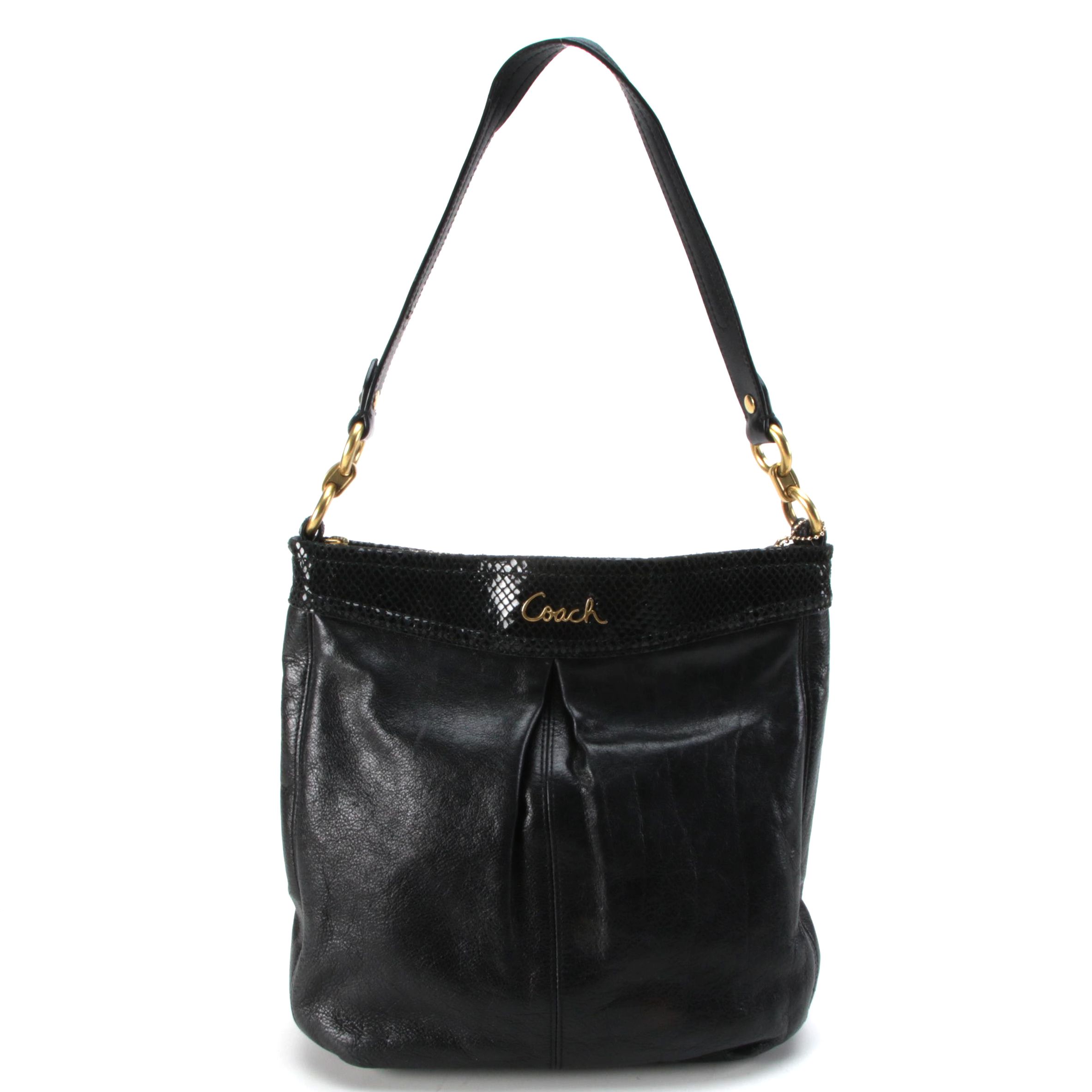 Coach Ashley Hippie Shoulder Bag in Black Grained Leather