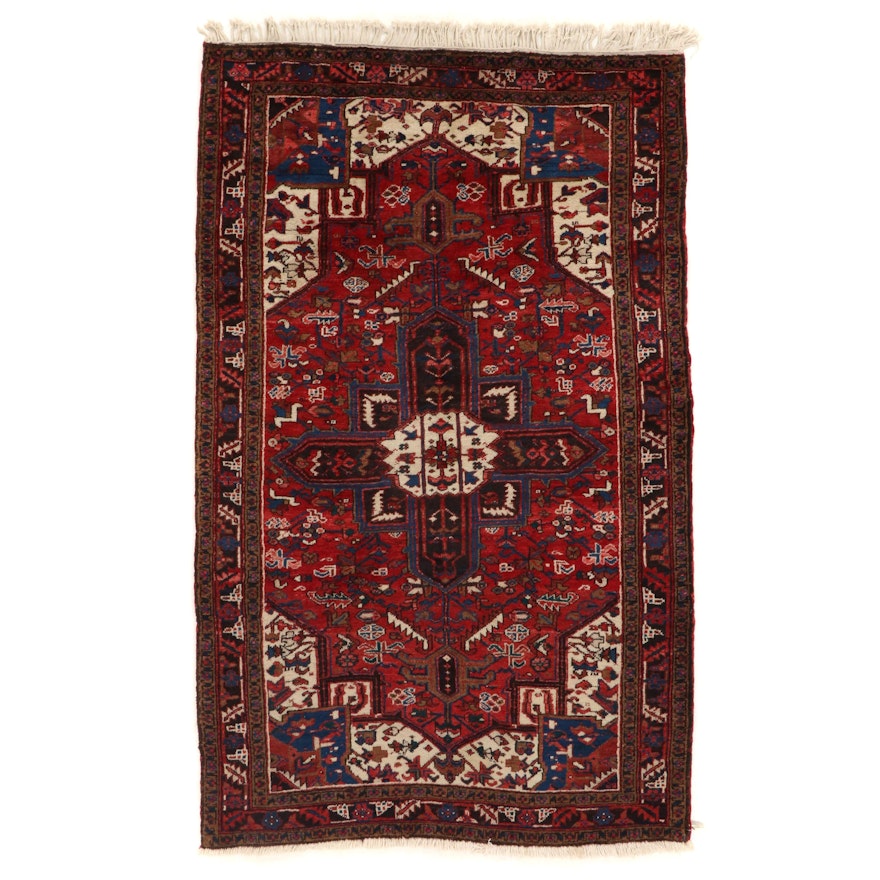 4'7 x 7'9 Hand-Knotted Persian Heriz Wool Area Rug