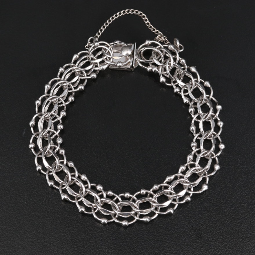 Vintage Sterling Silver Fancy Link Bracelet