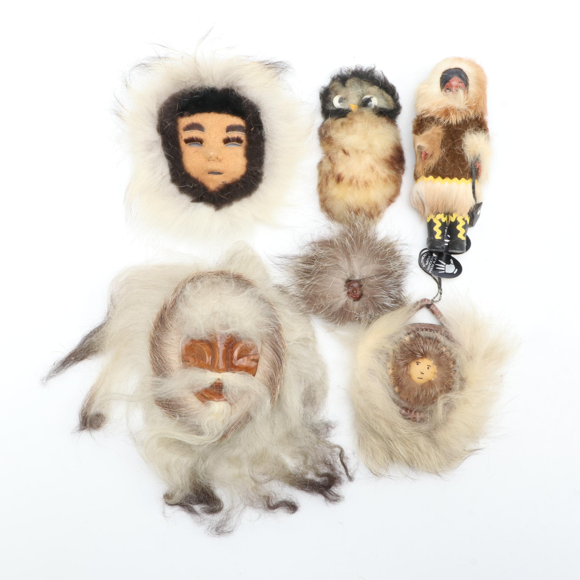 Native Alaskan Handcrafted Wall Décor Including "Reindeer Iceland Sheep Doll"