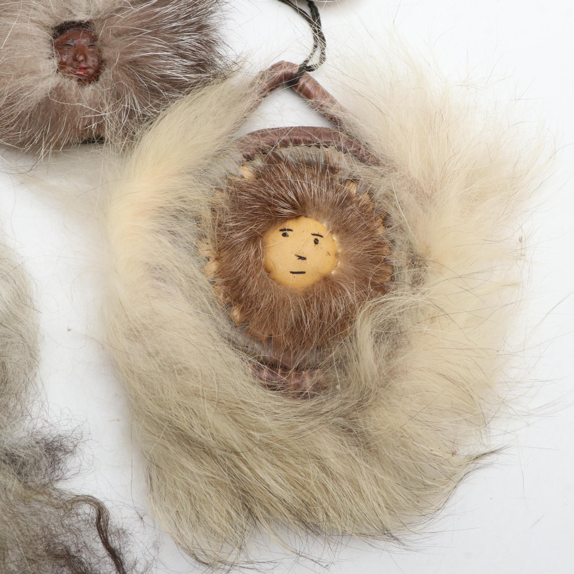 Native Alaskan Handcrafted Wall Décor Including "Reindeer Iceland Sheep Doll"