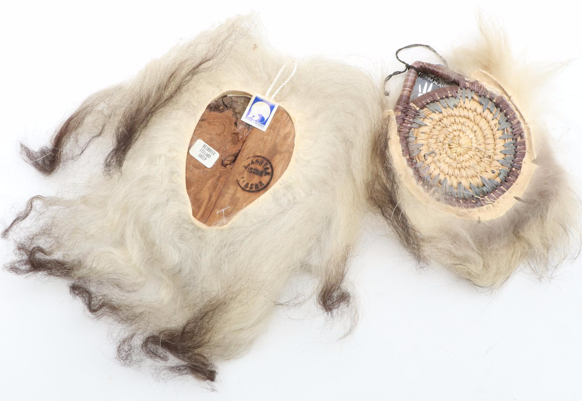 Native Alaskan Handcrafted Wall Décor Including "Reindeer Iceland Sheep Doll"
