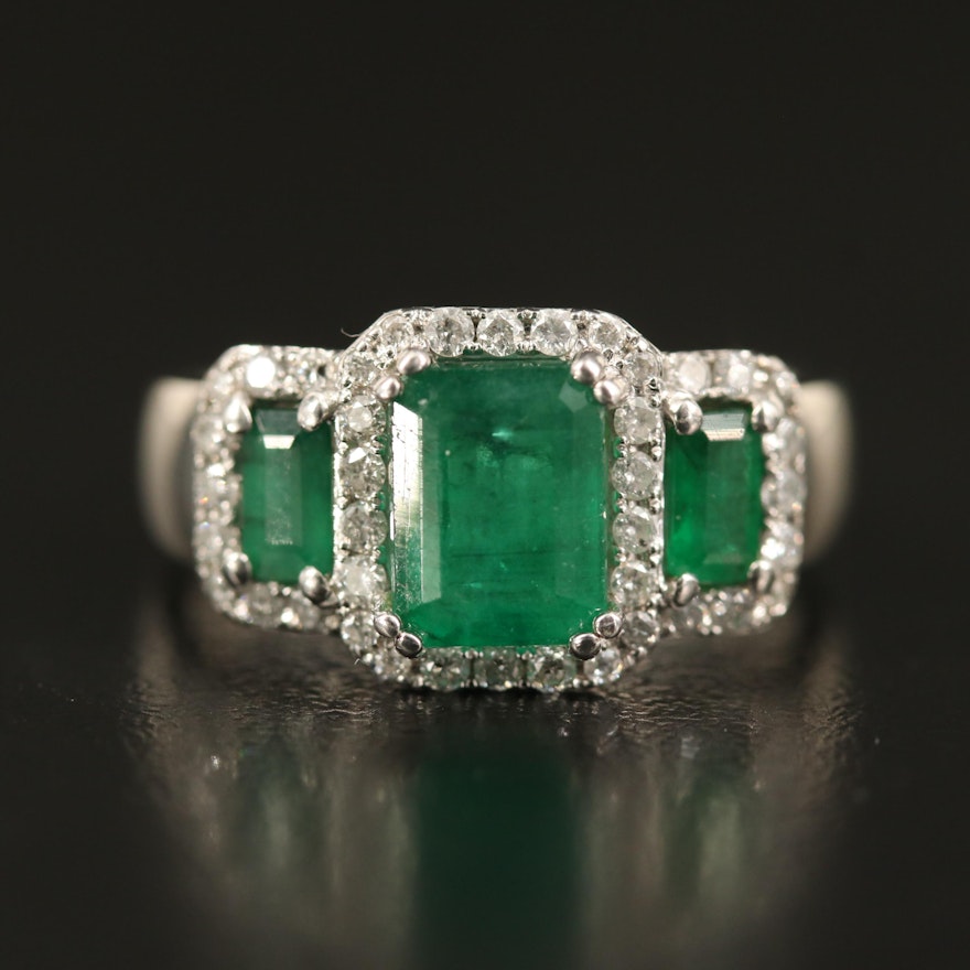EFFY 14K Emerald and Diamond Halo Ring with 1.36 CT Center