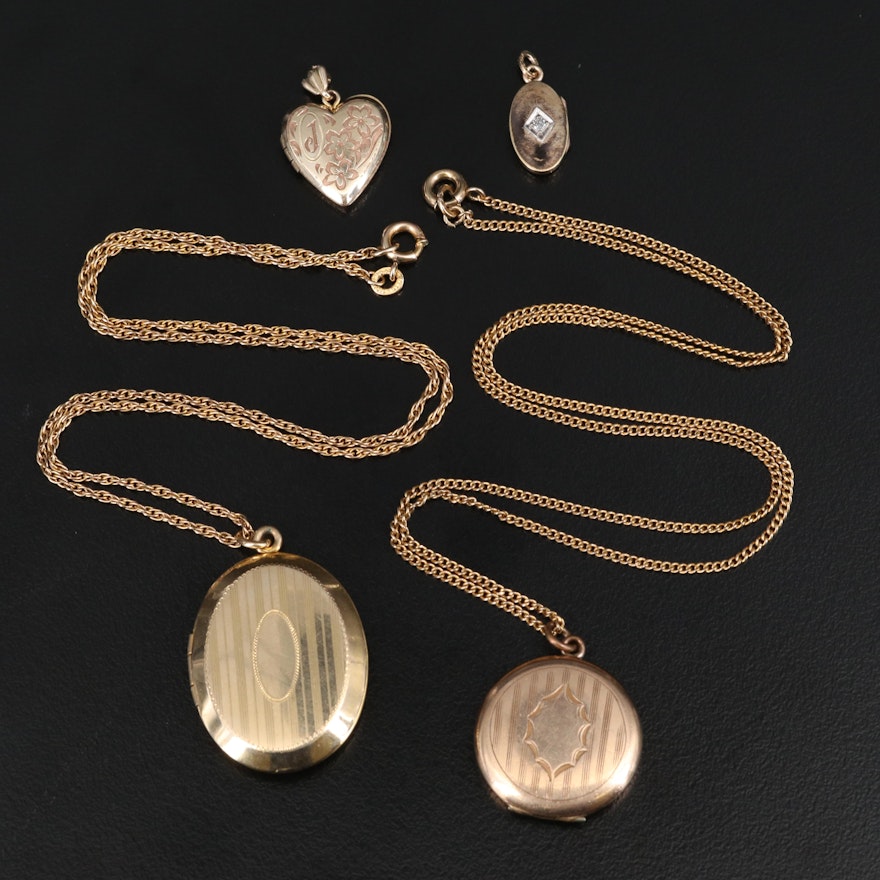 Vintage Le Stage Diamond Locket Pendant and Lockets Including Bates & Bacon