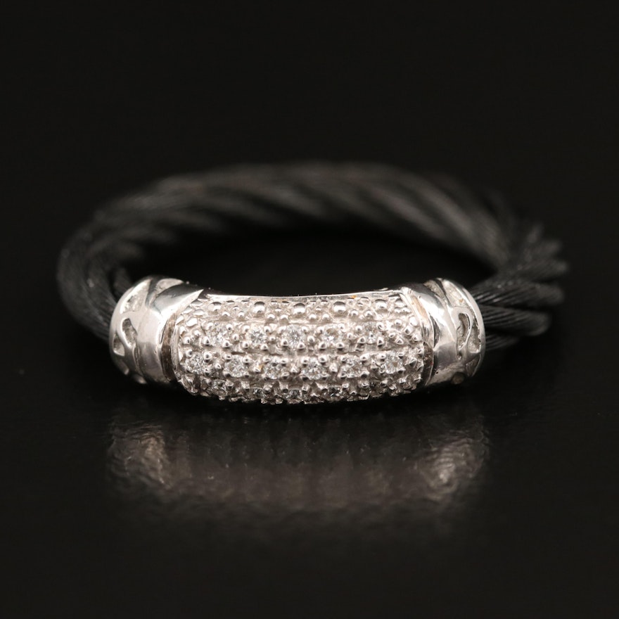 Charriol Stainless Steel 18K and Diamond Cable Ring