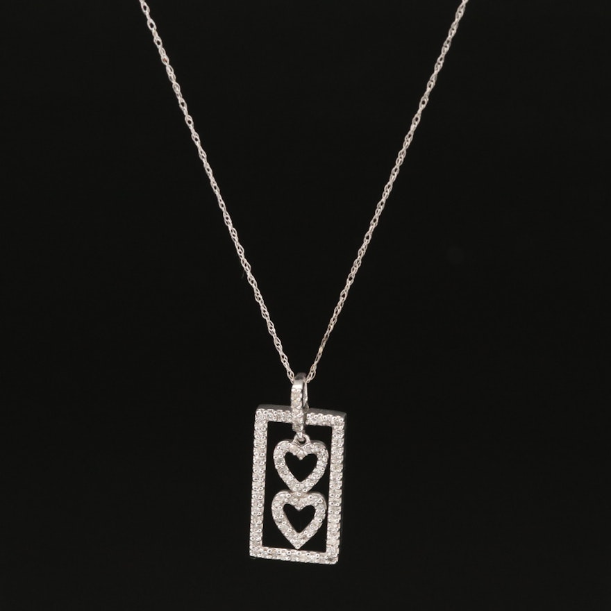 10K Diamond Double Heart Pendant Necklace