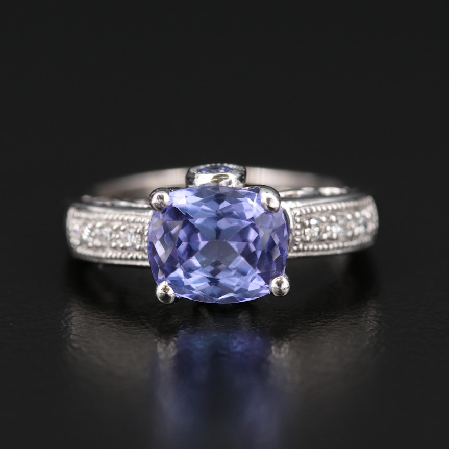 14K Tanzanite and Diamond Ring with Milgrain Details