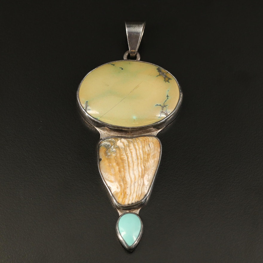 Obsidian Sterling Shell and Turquoise Graduated Pendant