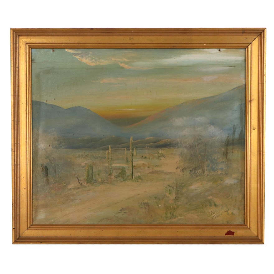 Desert Landscape Oil Painting "Palm Springs," Early 20th Century