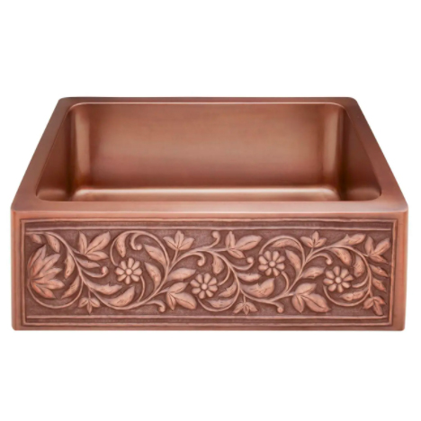 30" Vine Design Copper Farmhouse Kitchen Sink