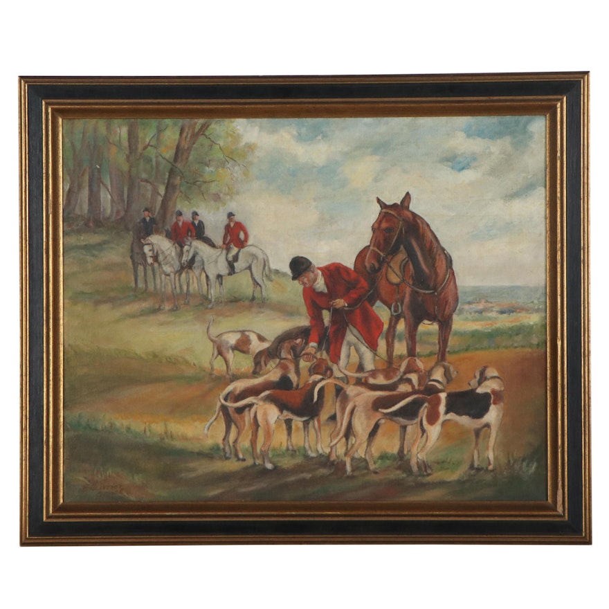 Eleanor Oppel Oil Painting of Hunting Scene, Early 20th Century