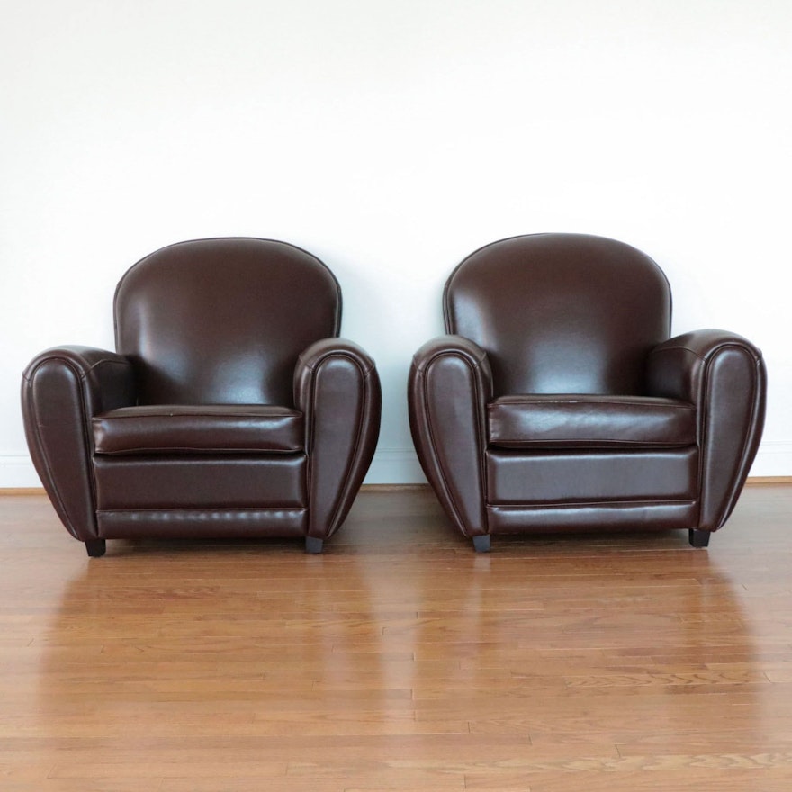 Pair of Art Deco Style Brown Vinyl Club Chairs