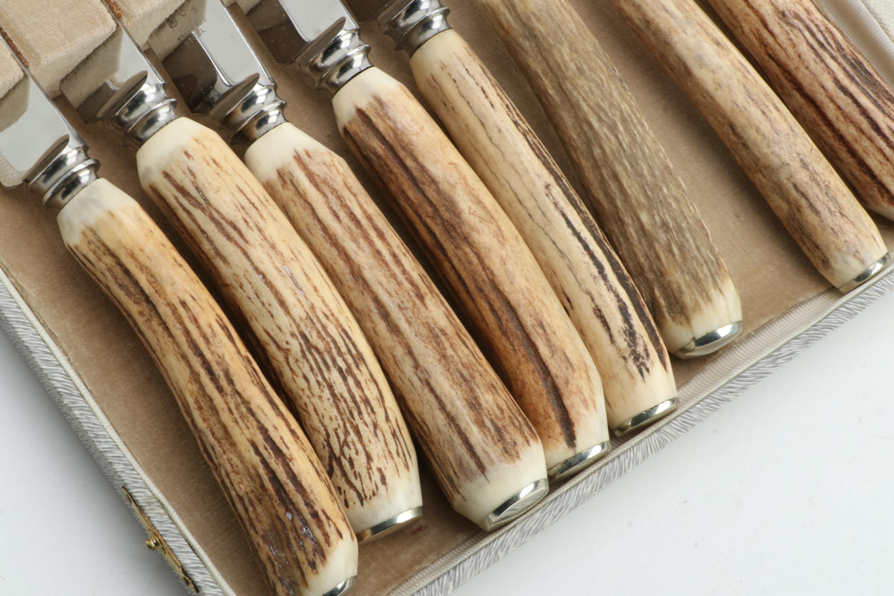 Griffon Stainless Steel Steak Knives with Stag Antler Handles