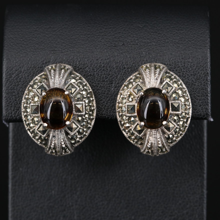 Judith Jack Sterling Glass and Marcasite Clip Earrings