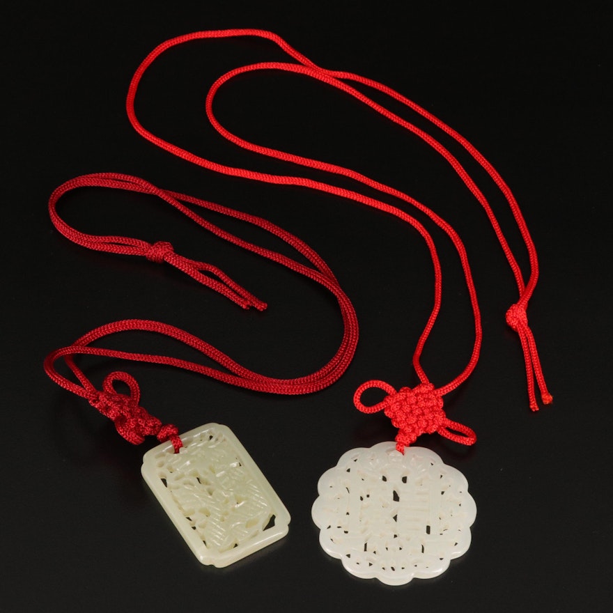 Asian Serpentine and Soapstone Carved Necklaces