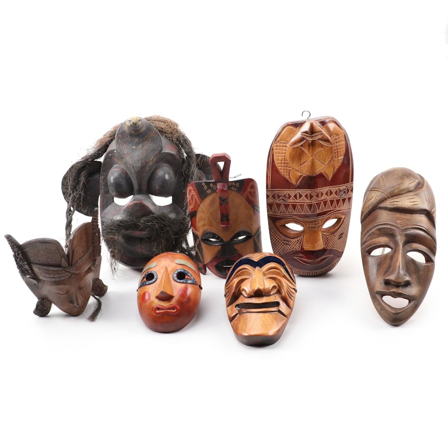 Sri Lankan, Polynesian, Korean, and Other Carved Wooden Masks