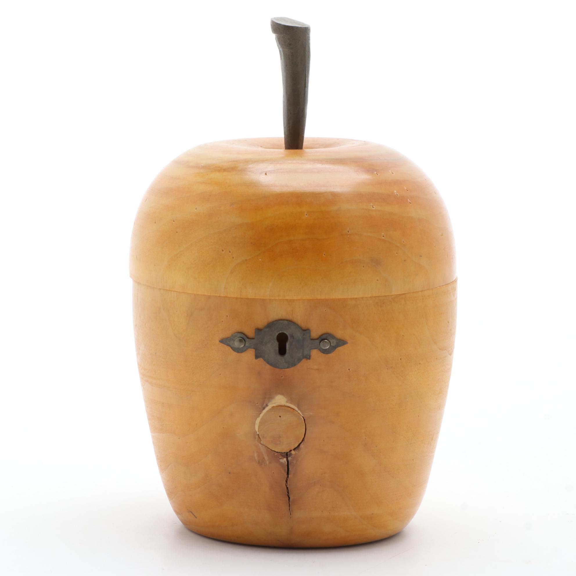 Fruitwood Treenware Apple Shaped Tea Caddy, Mid to Late 20th Century