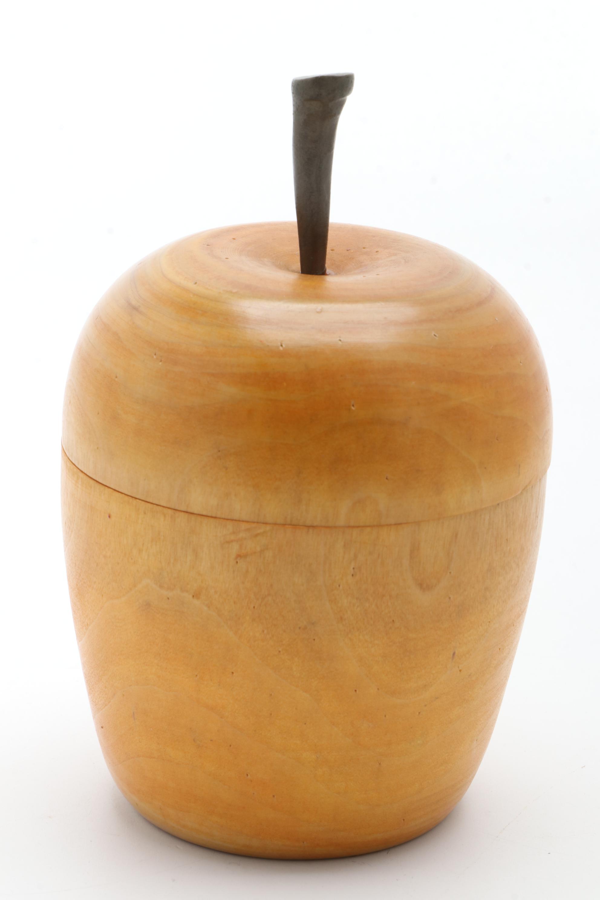 Fruitwood Treenware Apple Shaped Tea Caddy, Mid to Late 20th Century