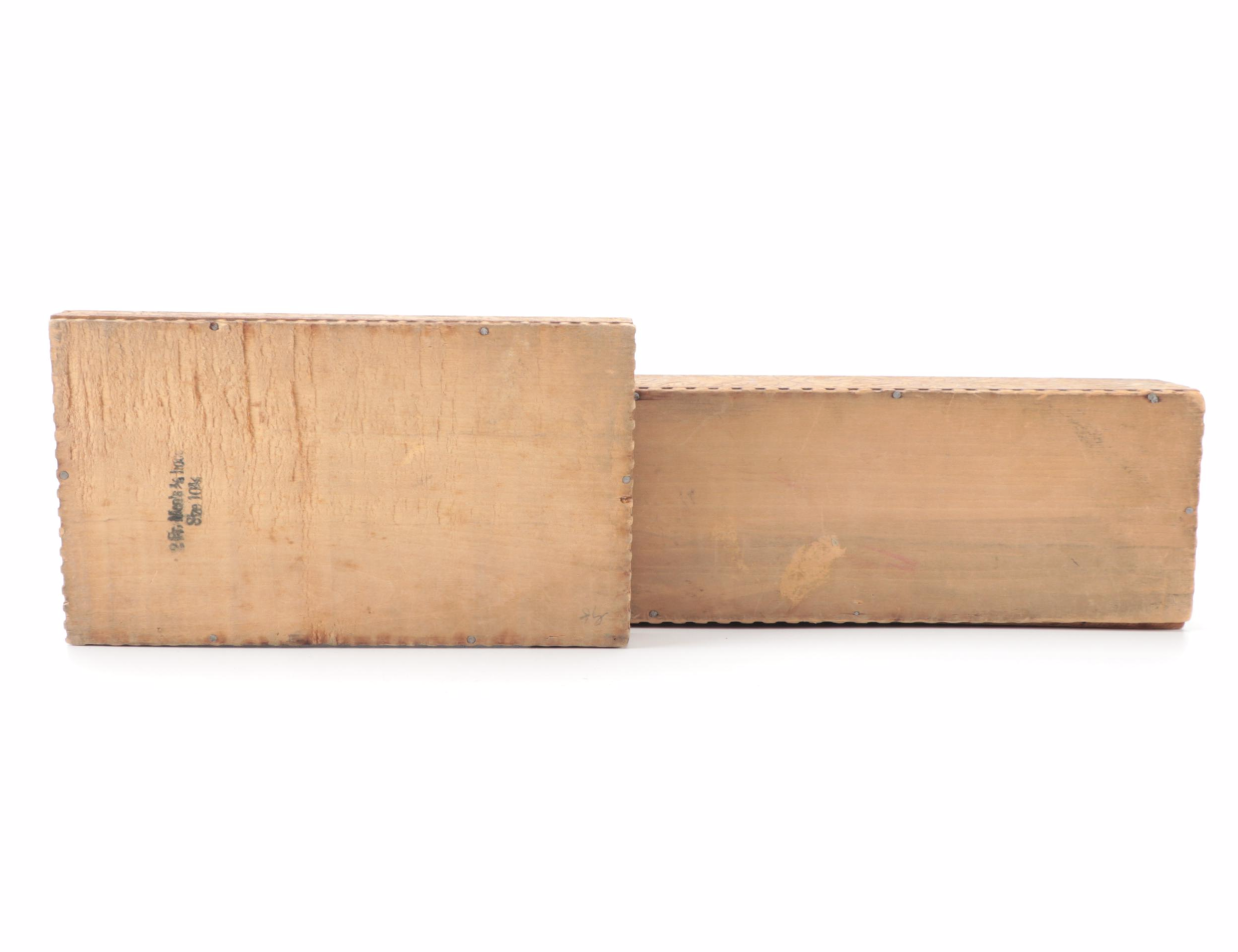 Art Nouveau Pyrography Wood Boxes and Carved Wood Box, Early 20th Century