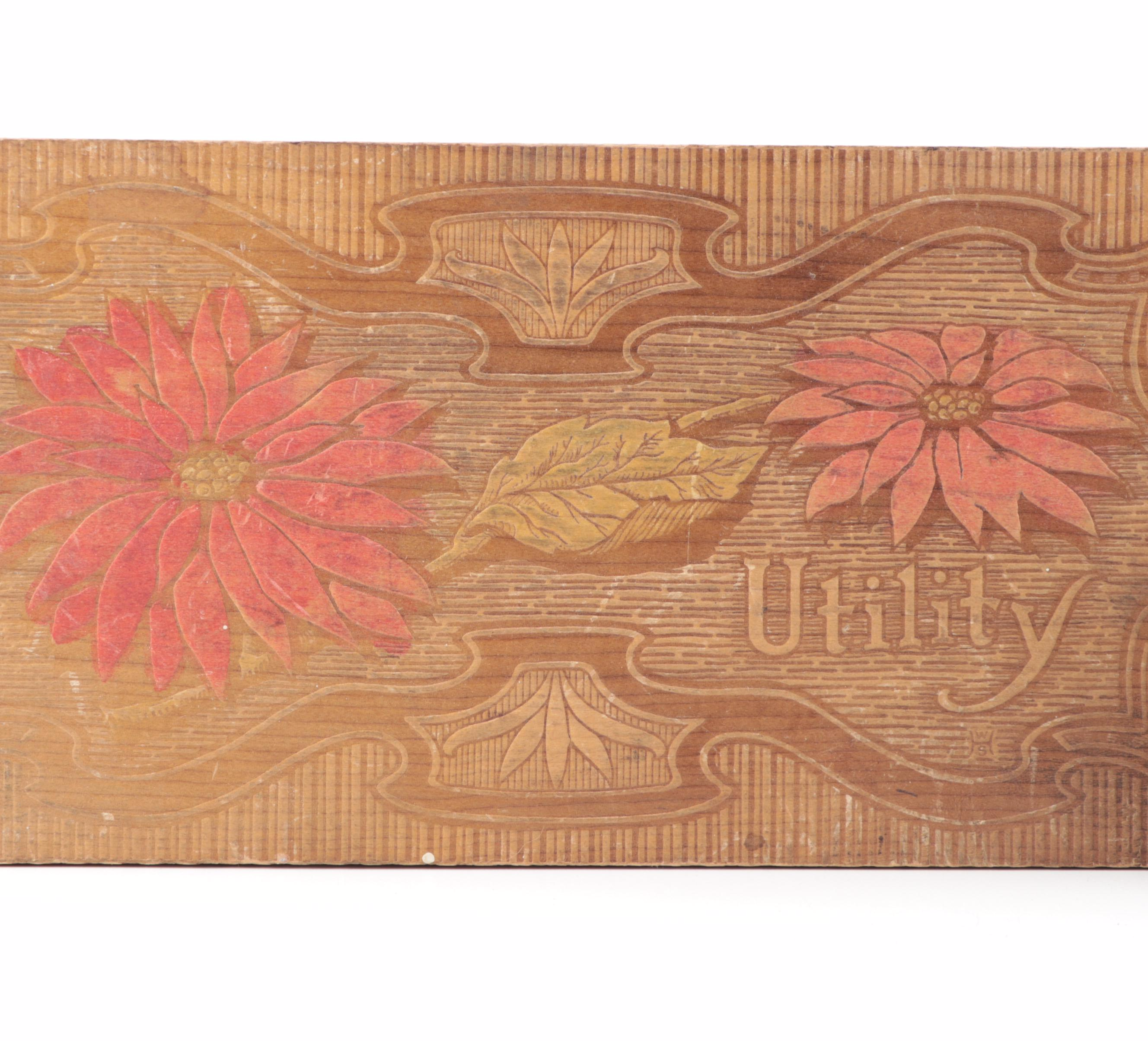 Art Nouveau Pyrography Wood Boxes and Carved Wood Box, Early 20th Century