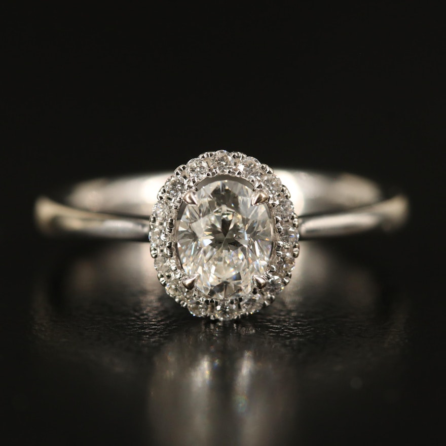 18K Diamond Halo Ring with Tapered Band