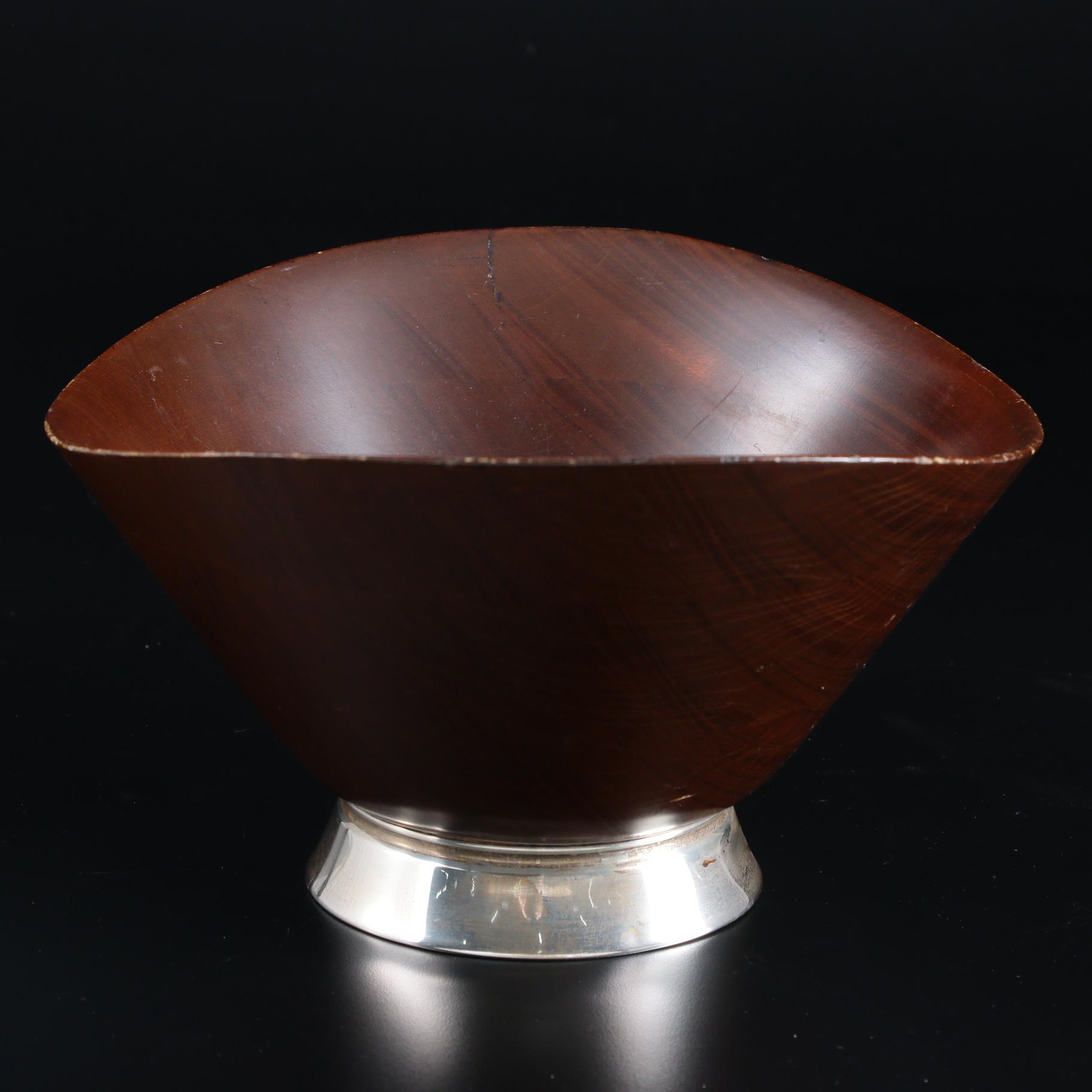 Gorham Sterling Silver Footed Teak Wood Serving Bowl, Mid-20th C.