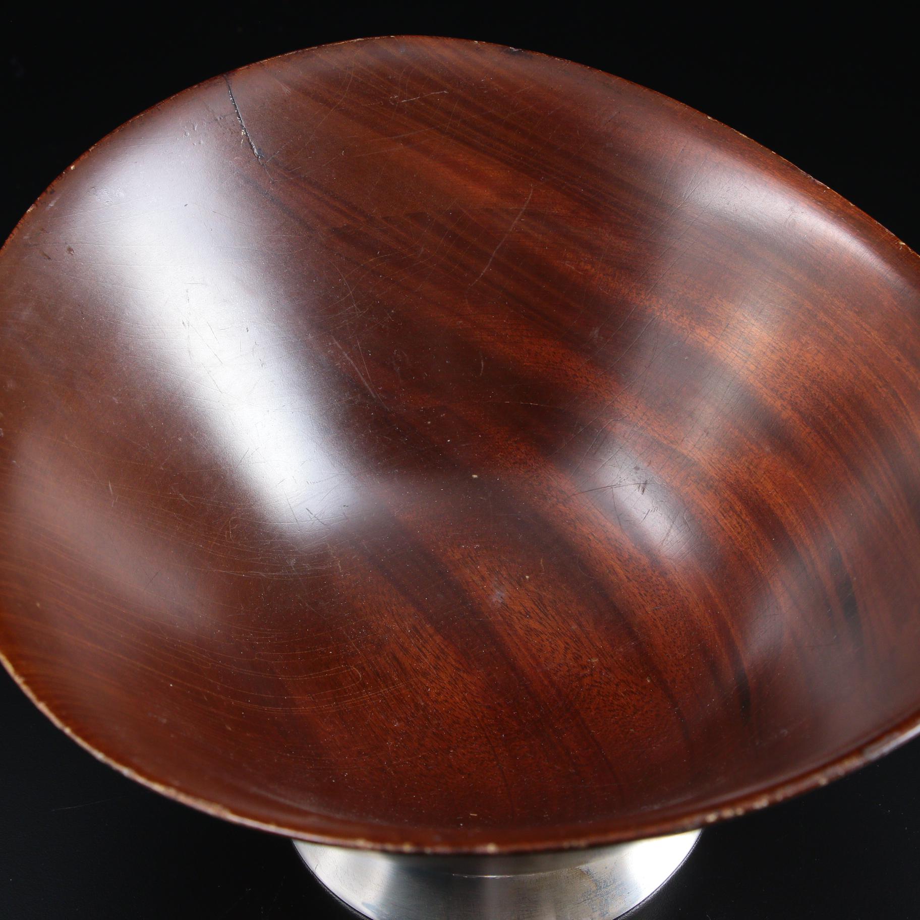 Gorham Sterling Silver Footed Teak Wood Serving Bowl, Mid-20th C.