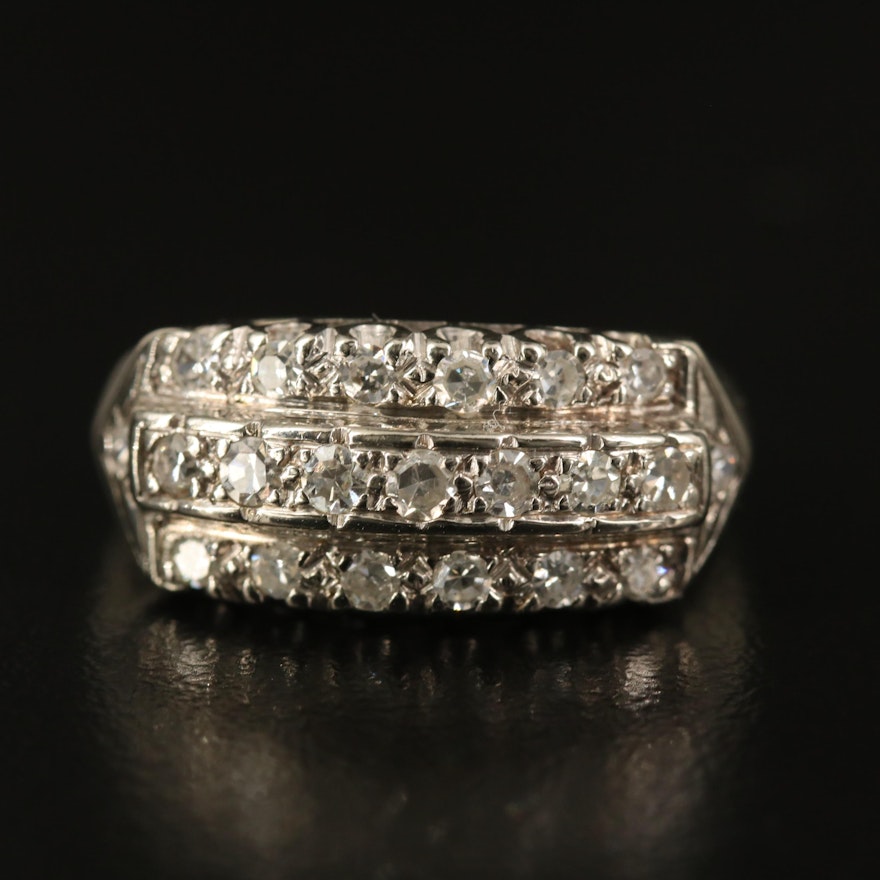 Vintage 14K Diamond Triple Row Ring