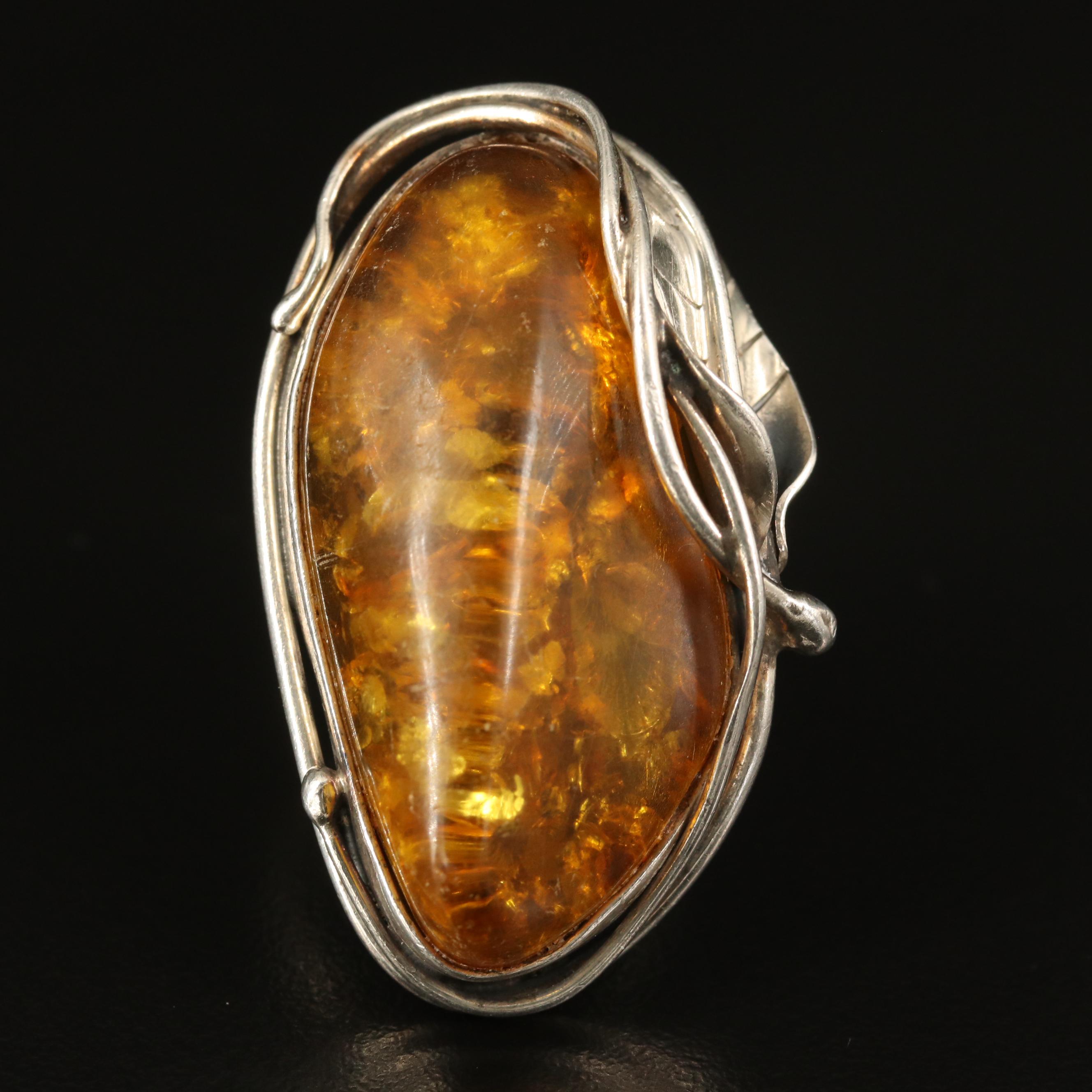 Vintage Sterling Copal Leaf Pointer Ring