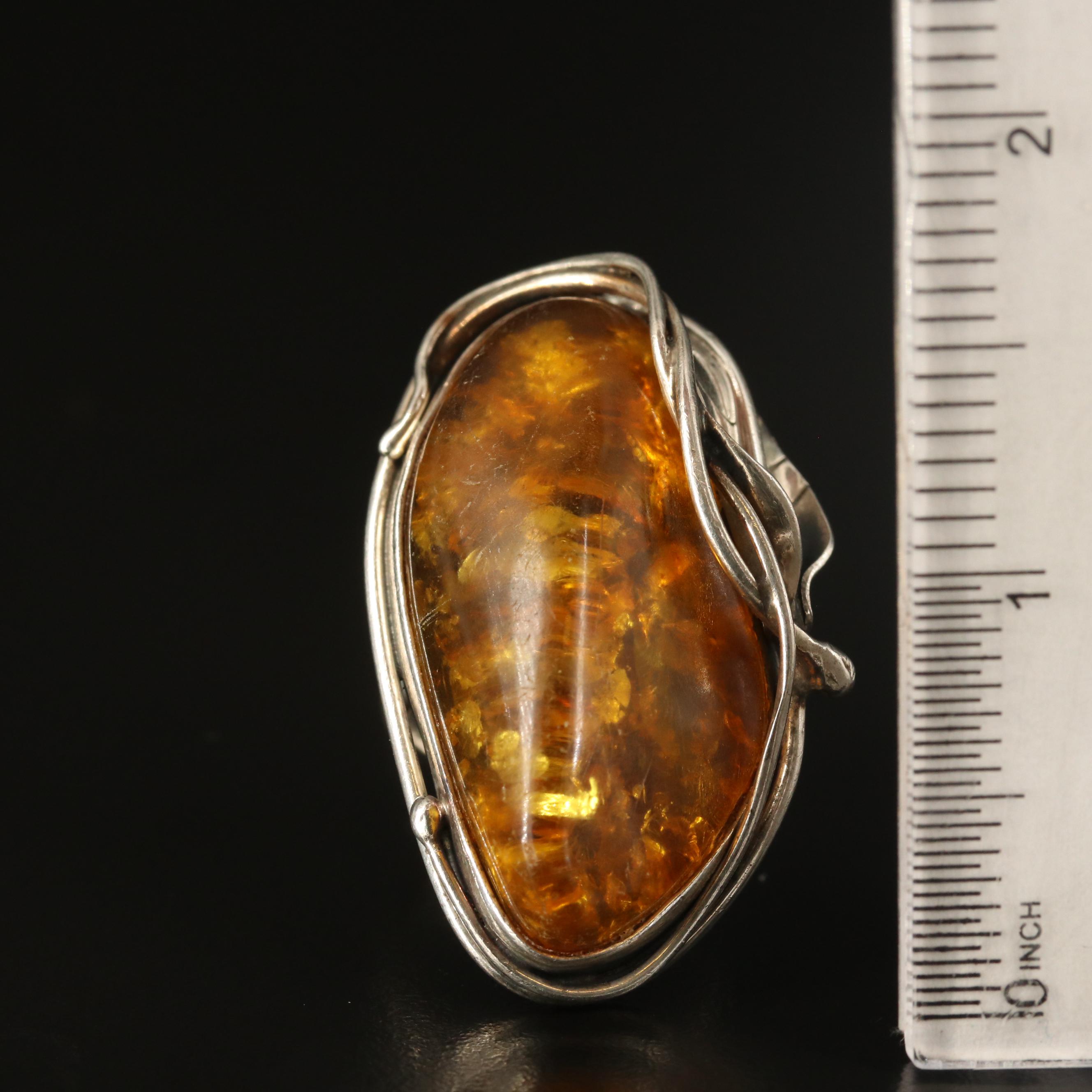 Vintage Sterling Copal Leaf Pointer Ring