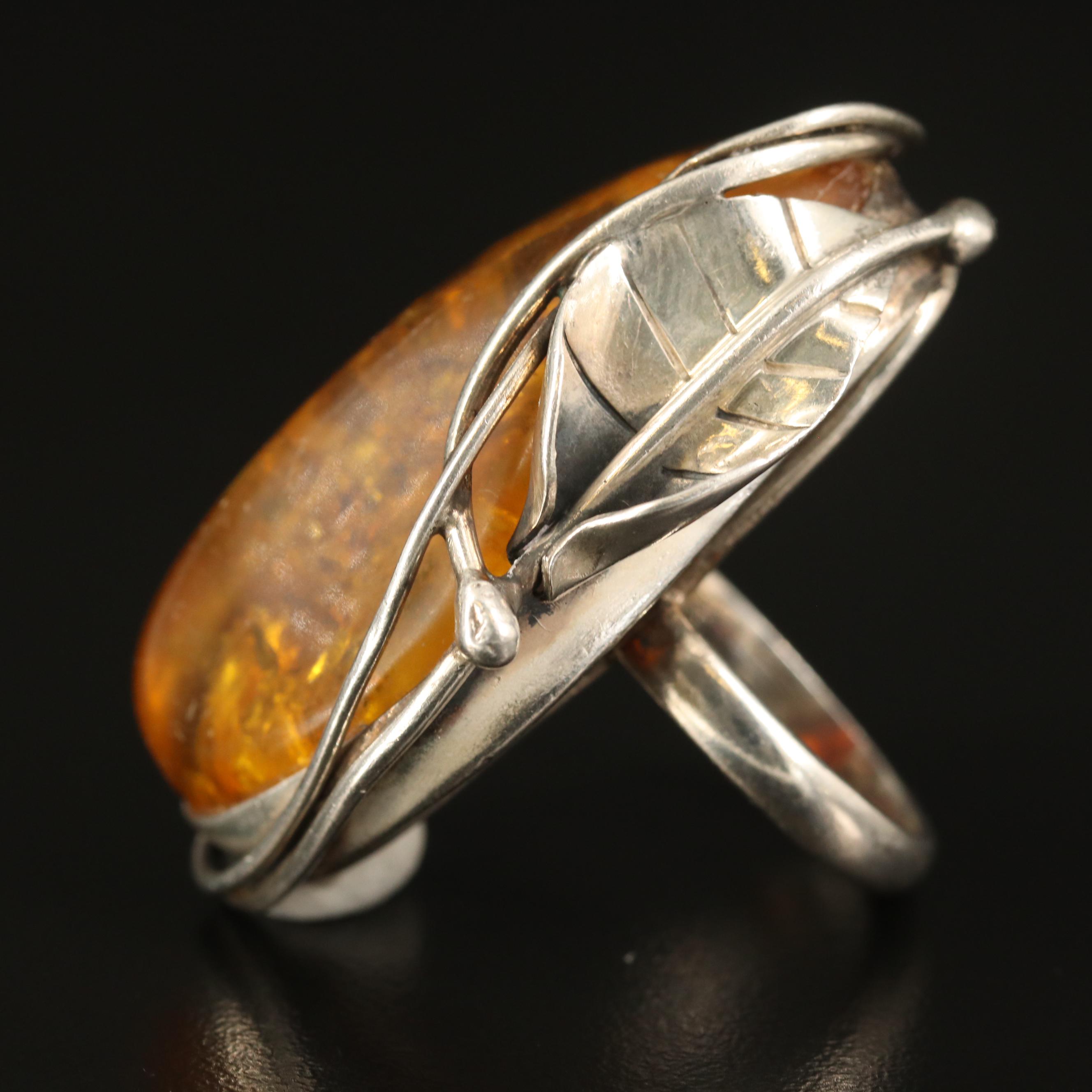 Vintage Sterling Copal Leaf Pointer Ring