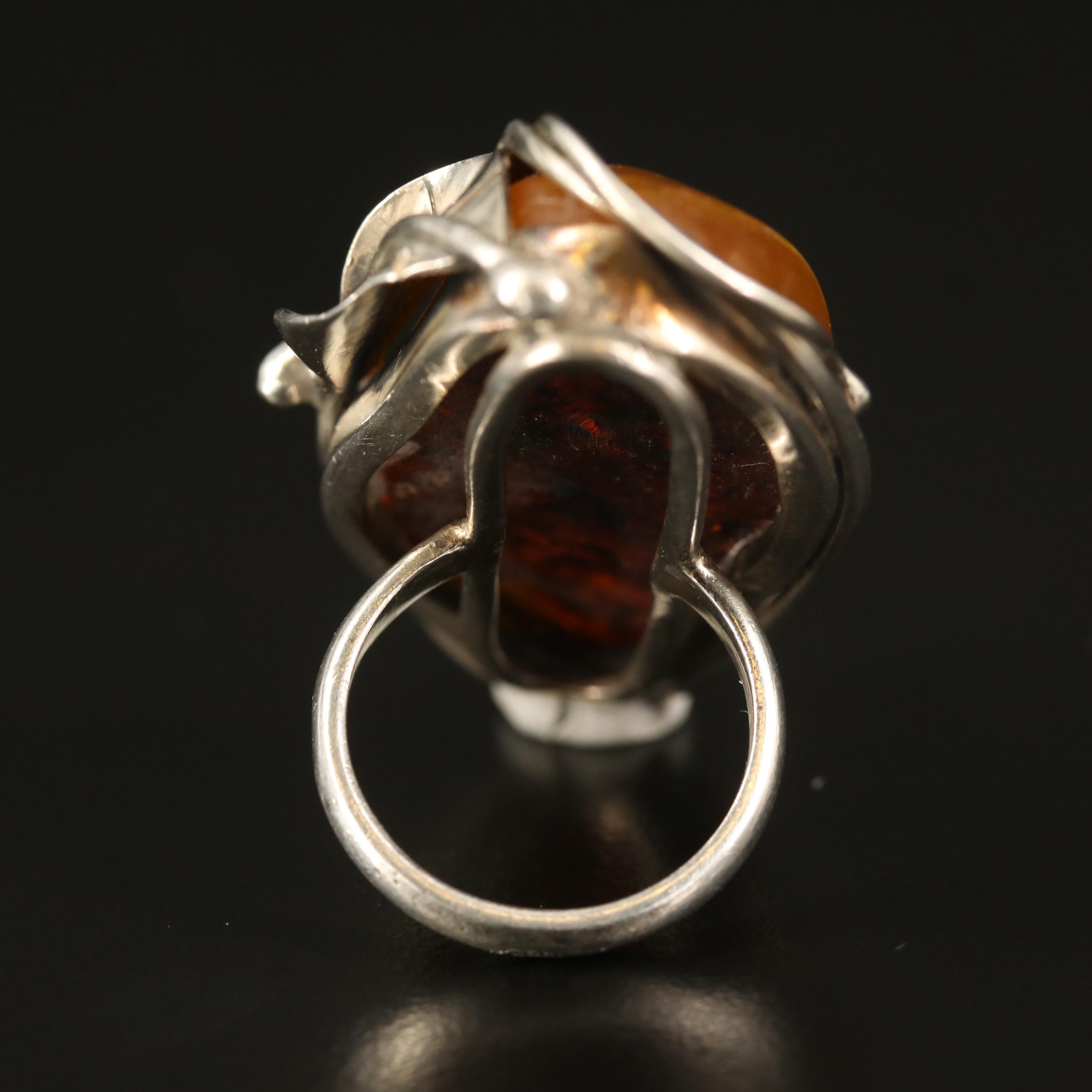 Vintage Sterling Copal Leaf Pointer Ring