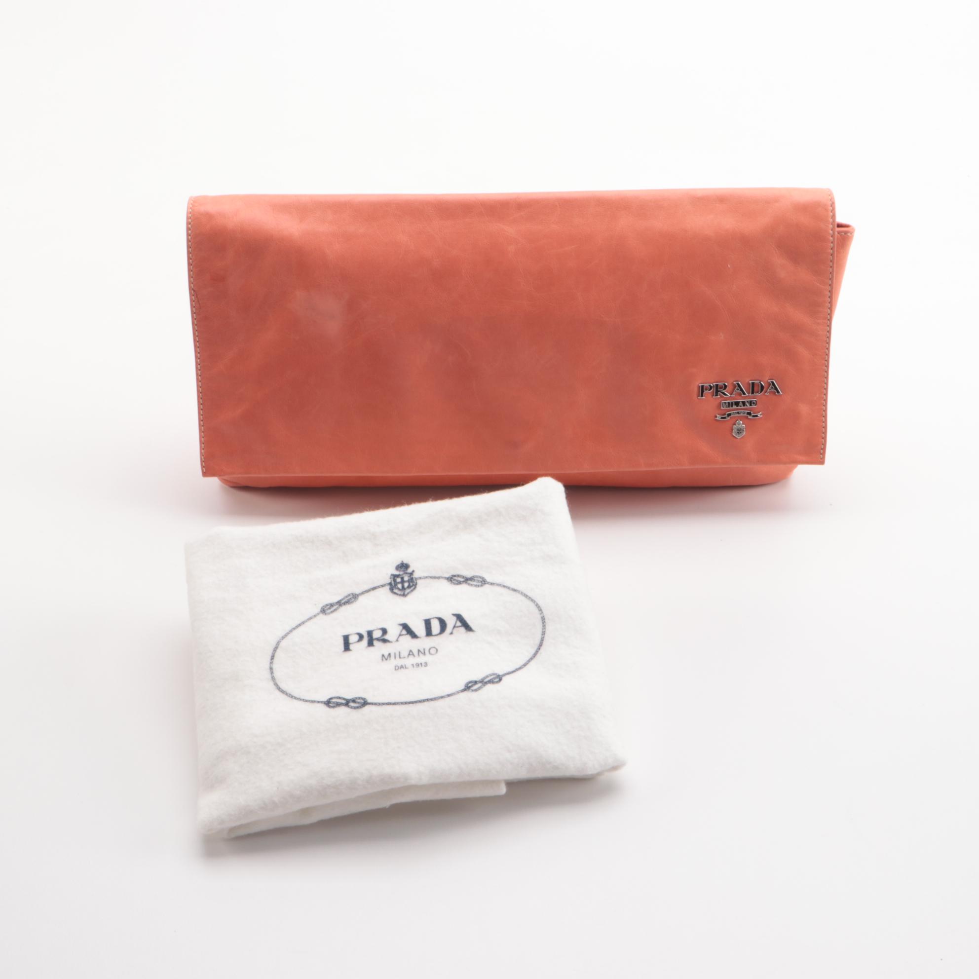 Prada New Look Clutch in Coral Leather