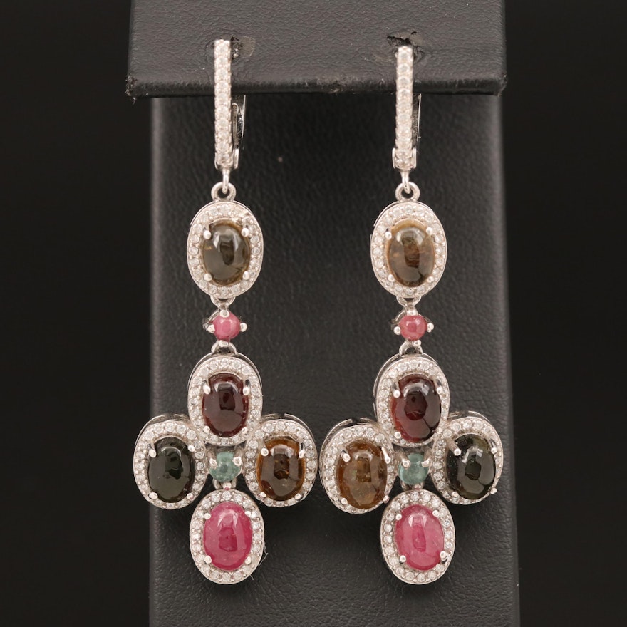 Sterling Tourmaline and Cubic Zirconia Earrings